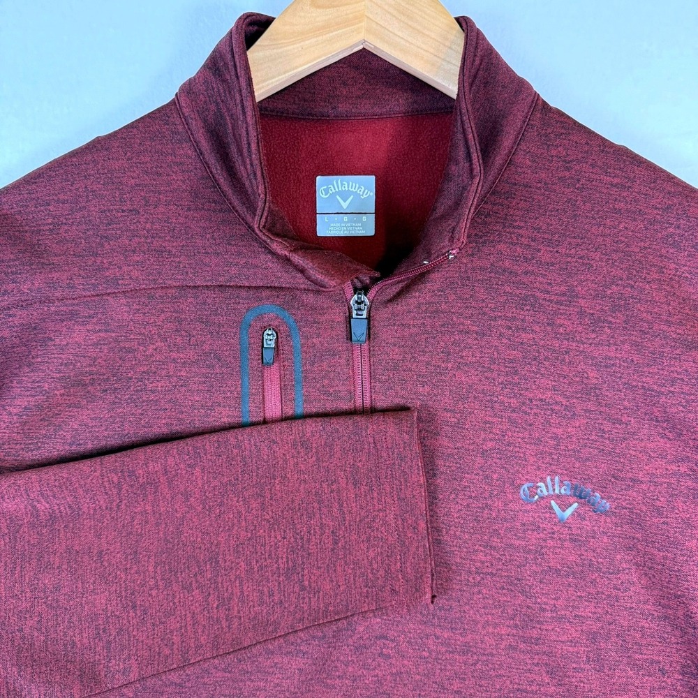 Callaway Mens Large Burgundy Heathered Fleece Quarter Zip Pullover Golf Sweater
